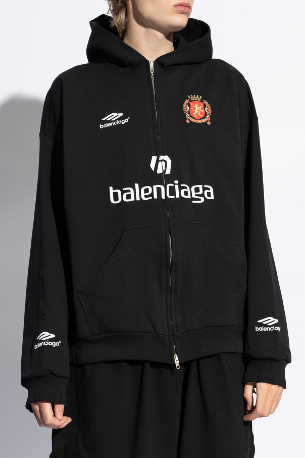 24PF new/BALENCIAGA フリースロゴパーカー Hoodie Black Balenciaga ロゴ パーカー | ブラック | FARFETCH JP